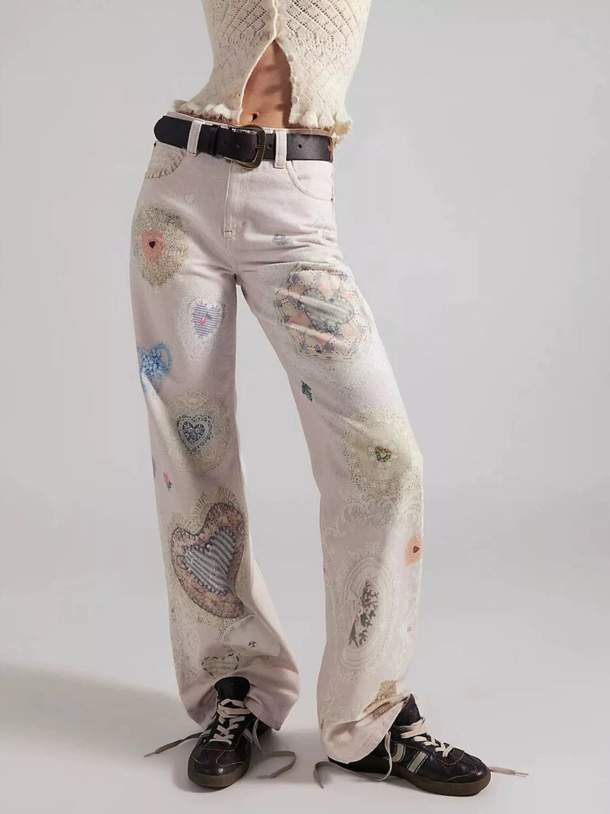Printed Wide Leg Jeans - Lilixa.store