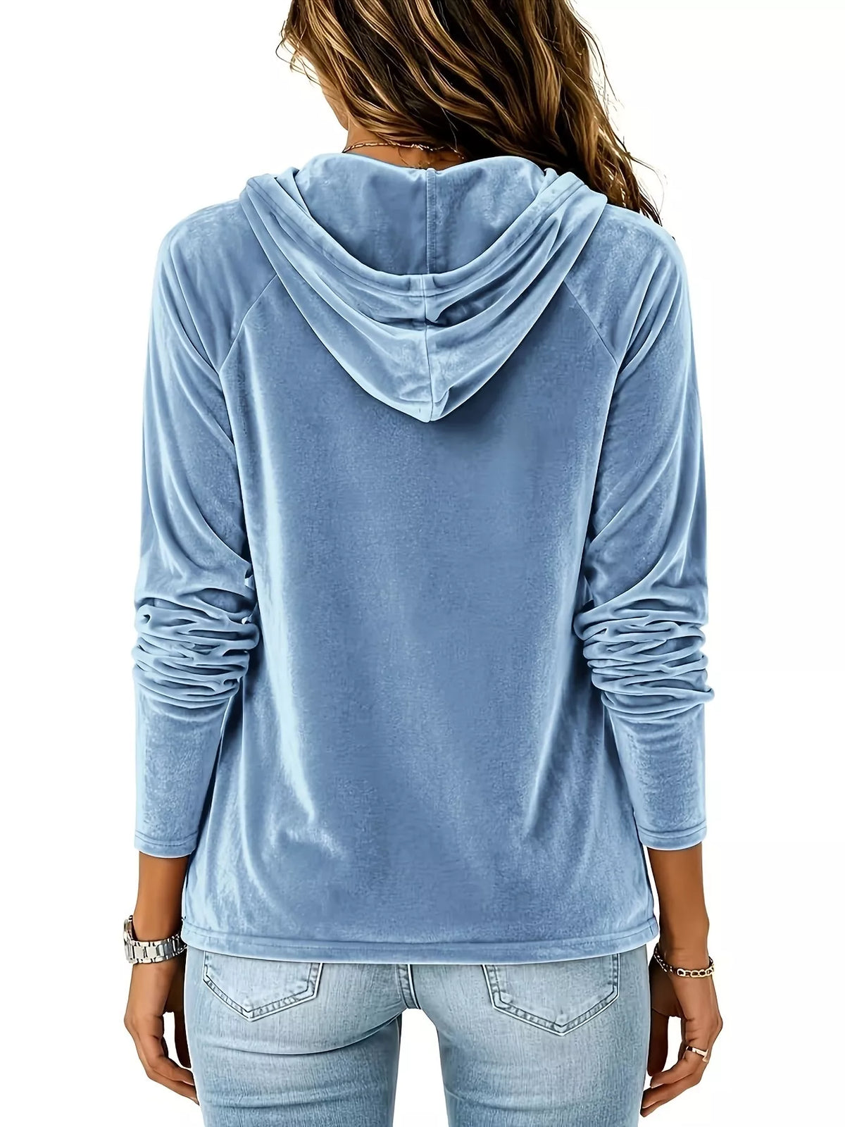 Full Size Velvet Drawstring Long Sleeve Hoodie Plus Size, view 2