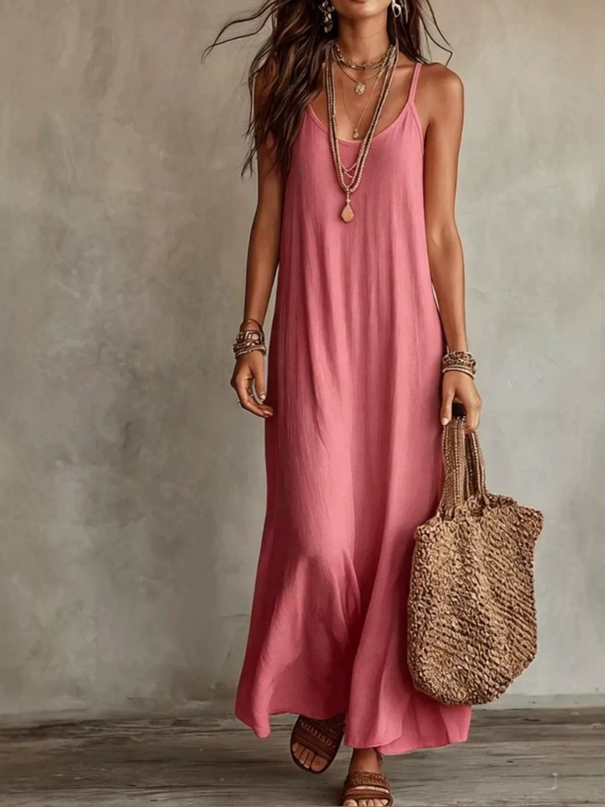 Full Size Scoop Neck Spaghetti Strap Maxi Dress Plus Size - Lilixa.store