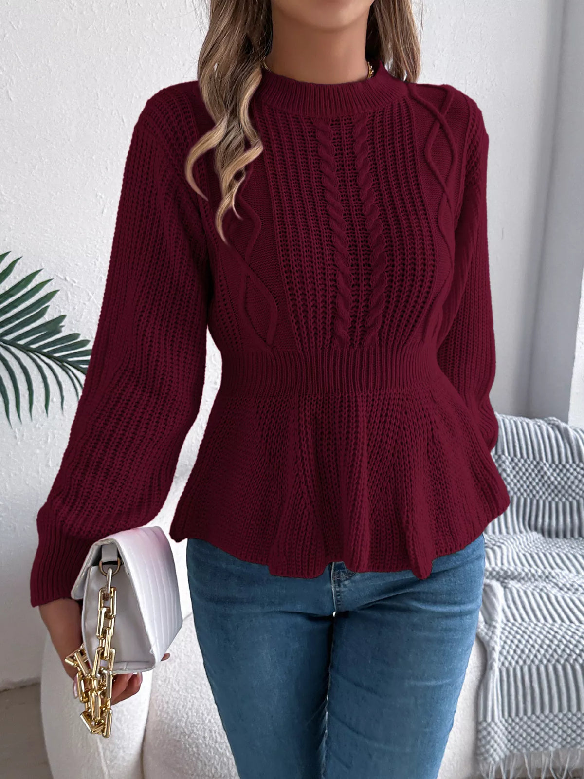 Cable Knit Peplum Sweater