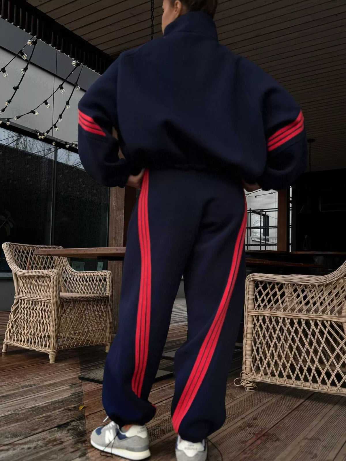 Contrast Striped Zip Up Top and Pants Set - Lilixa.store
