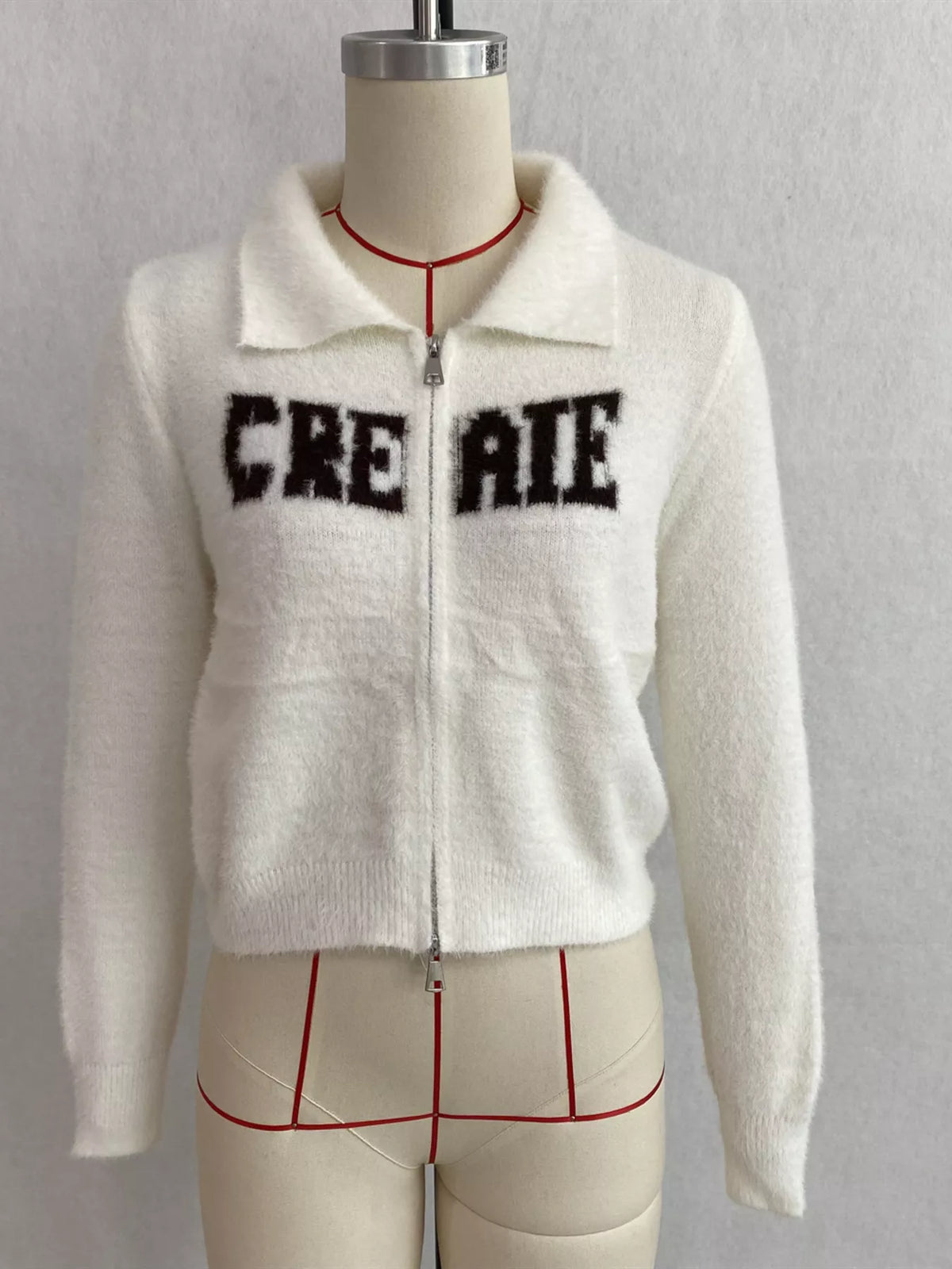 Fuzzy Letter Zip-Up Cardigan, view 4