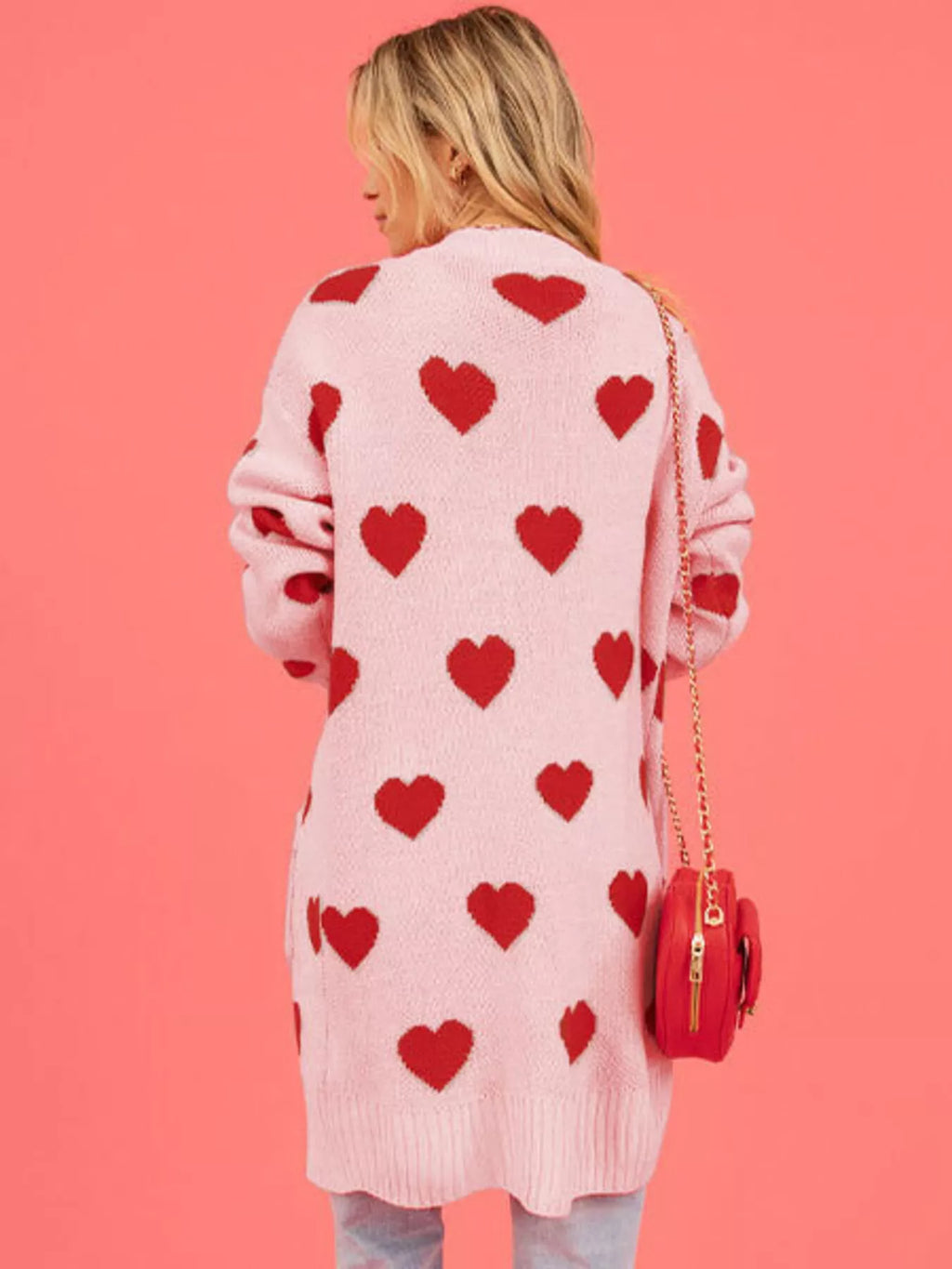 Heart Pattern Open Front Longline Cardigan - Lilixa.store