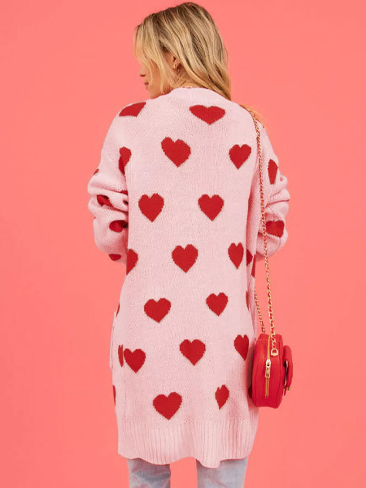 Heart Pattern Open Front Longline Cardigan - Lilixa.store