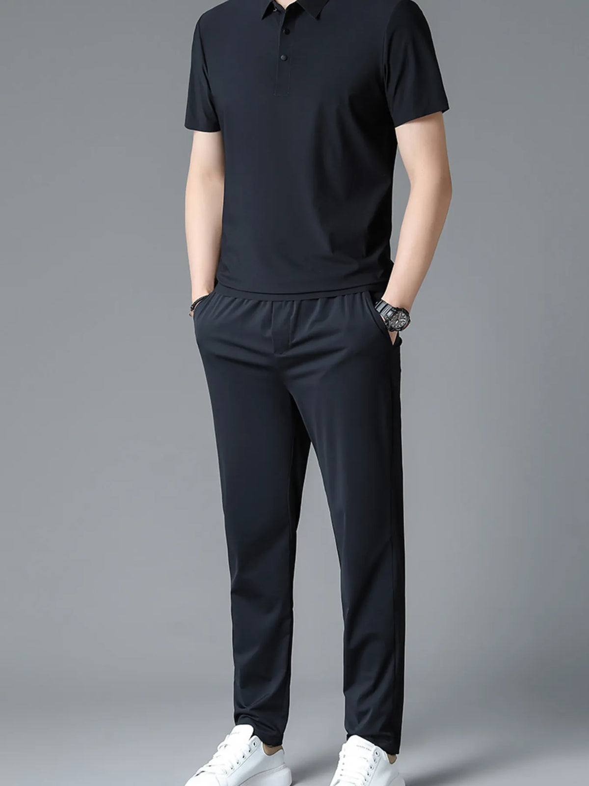 Men's Full Size Button Detail Short Sleeve Polo Plus Size, view 3