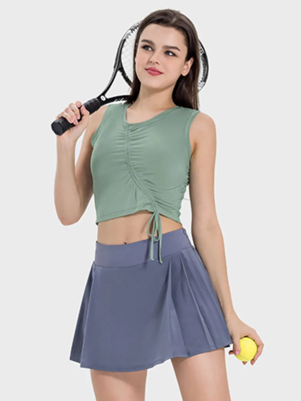 Millennia Drawstring Ruched Wide Strap Active Tank - Lilixa.store
