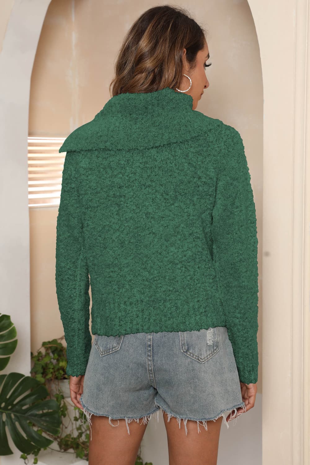 Asymmetrical Neck Long Sleeve Pullover Sweater, view 6