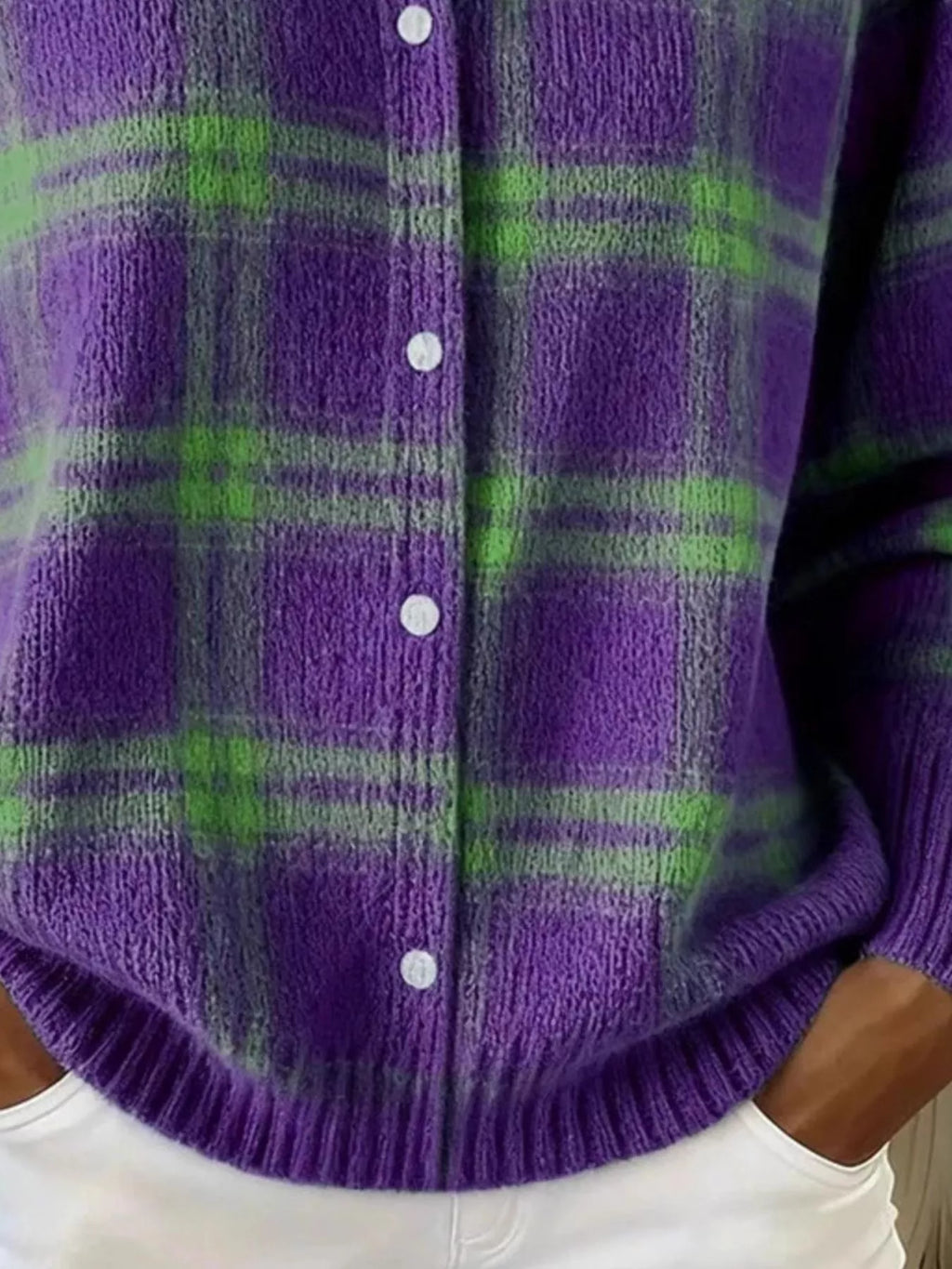 Full Size Plaid Button-Down Knit Cardigan Plus Size - Lilixa.store