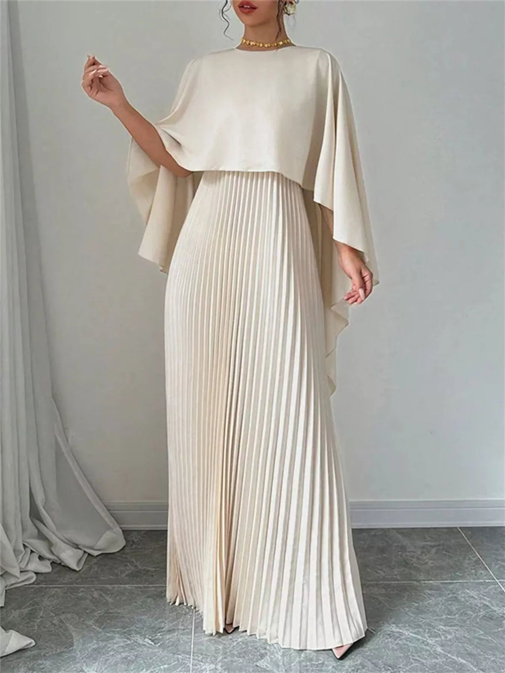 Cape Pleated Maxi Dress - Lilixa.store