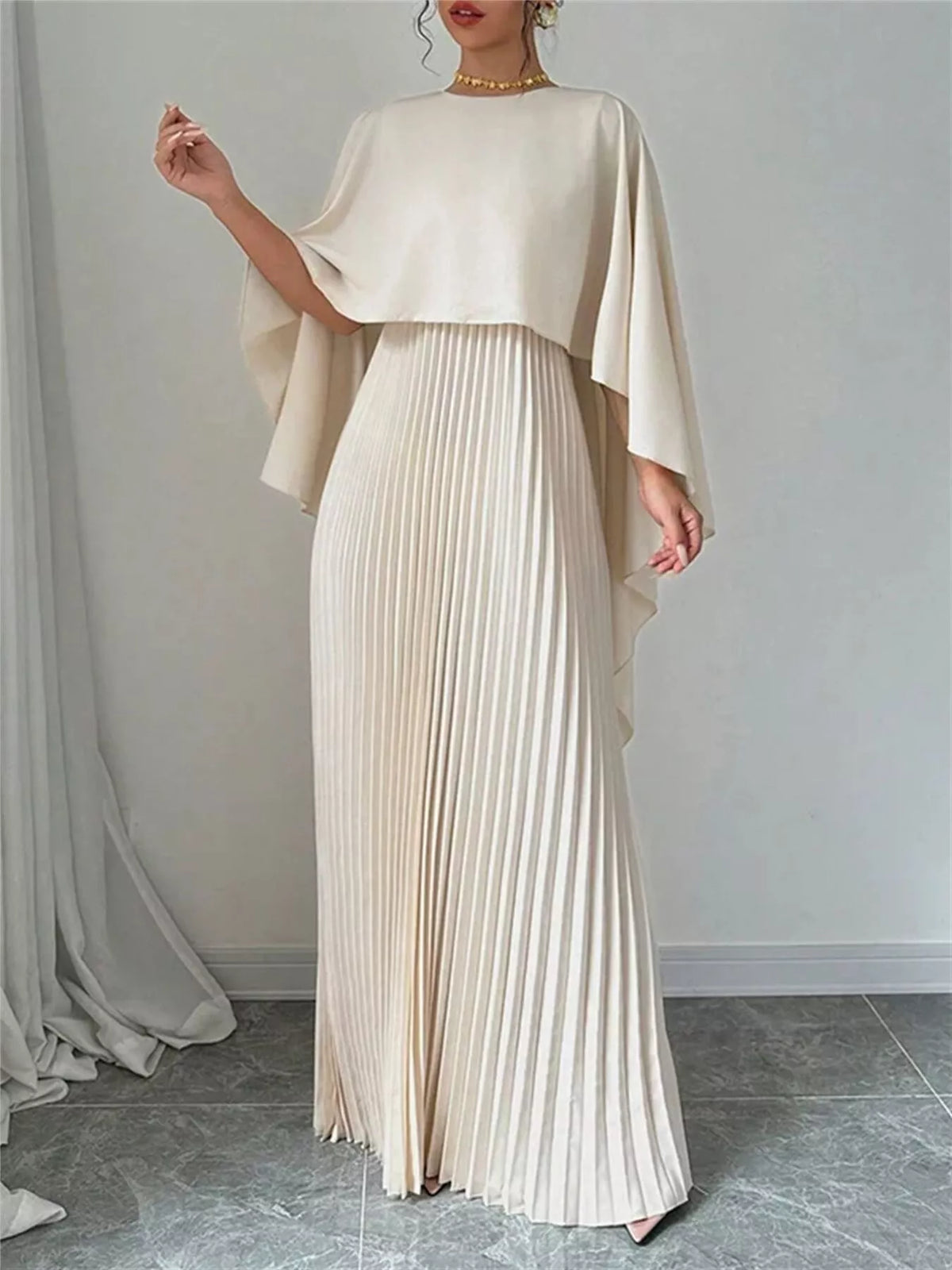 Cape Pleated Maxi Dress - Lilixa.store