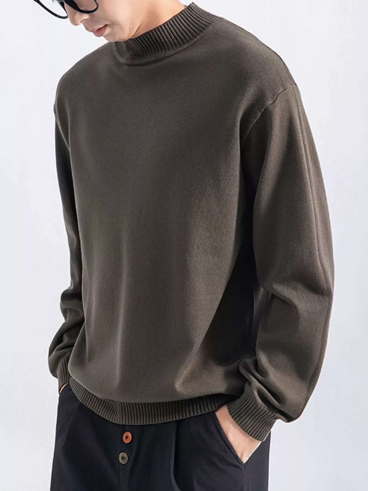 Men's Plus Size Minimalist Mock Neck Sweater, view 5