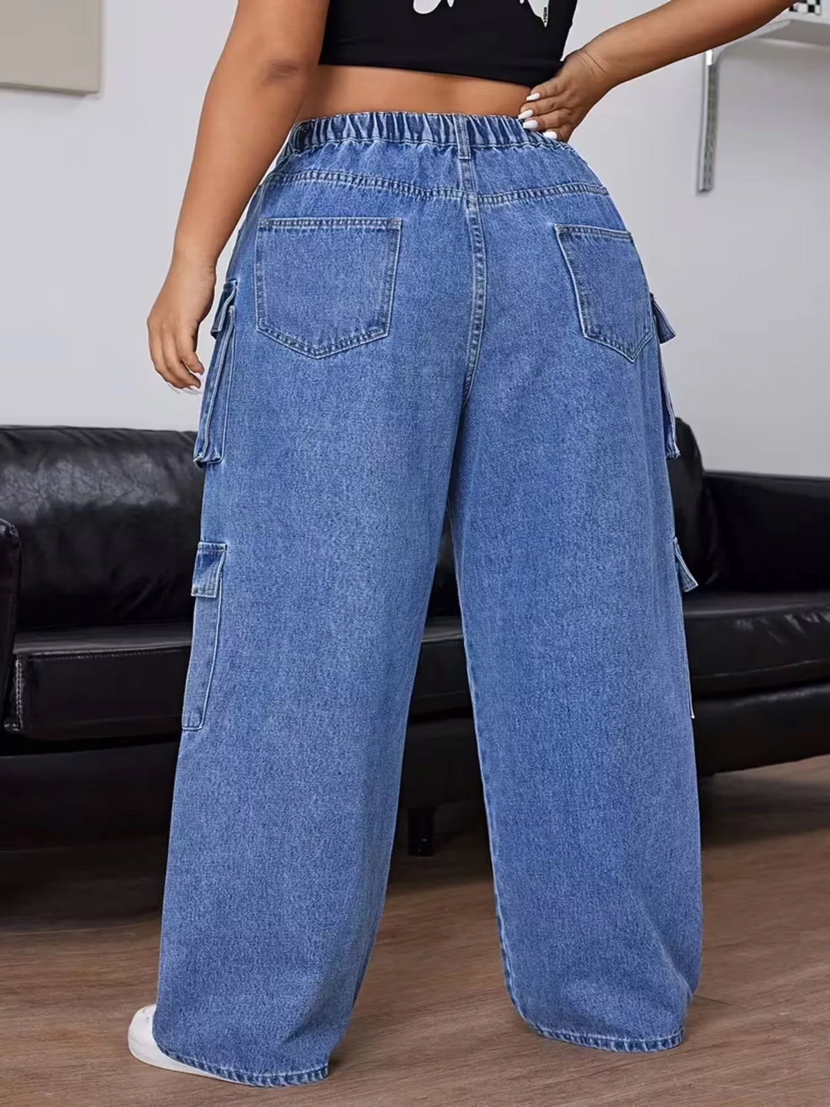 Plus Size High-Waisted Wide Leg Cargo Jeans