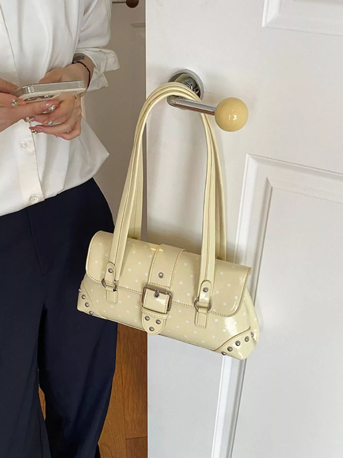 Polka Dot Studded Shoulder Bag - Lilixa.store