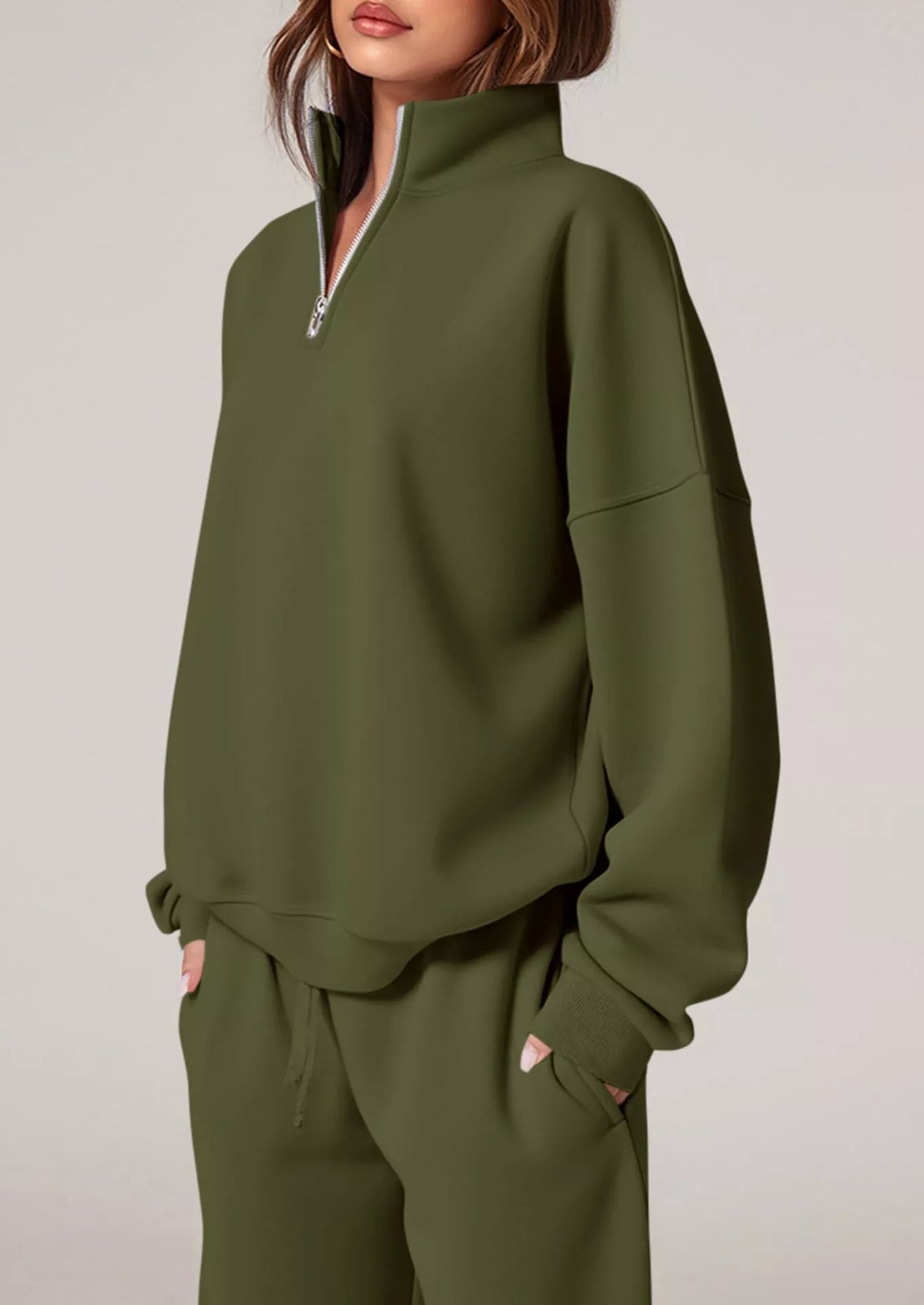 Half-Zip Sweatshirt and Wide-Leg Sweatpants Set, view 16