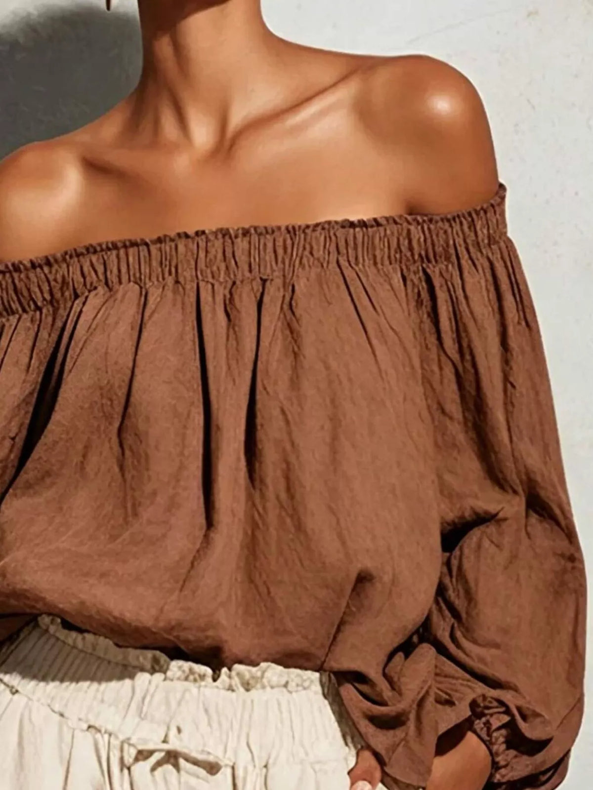 Off-Shoulder Long Sleeve Blouse - Lilixa.store