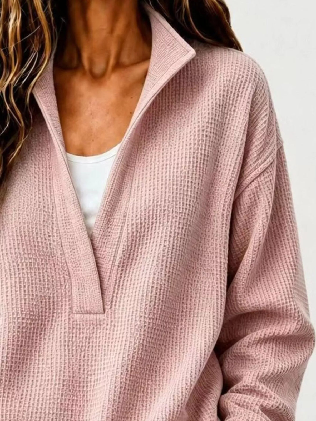 Full Size Waffle Knit Dropped Shoulder Sweatshirt Plus Size