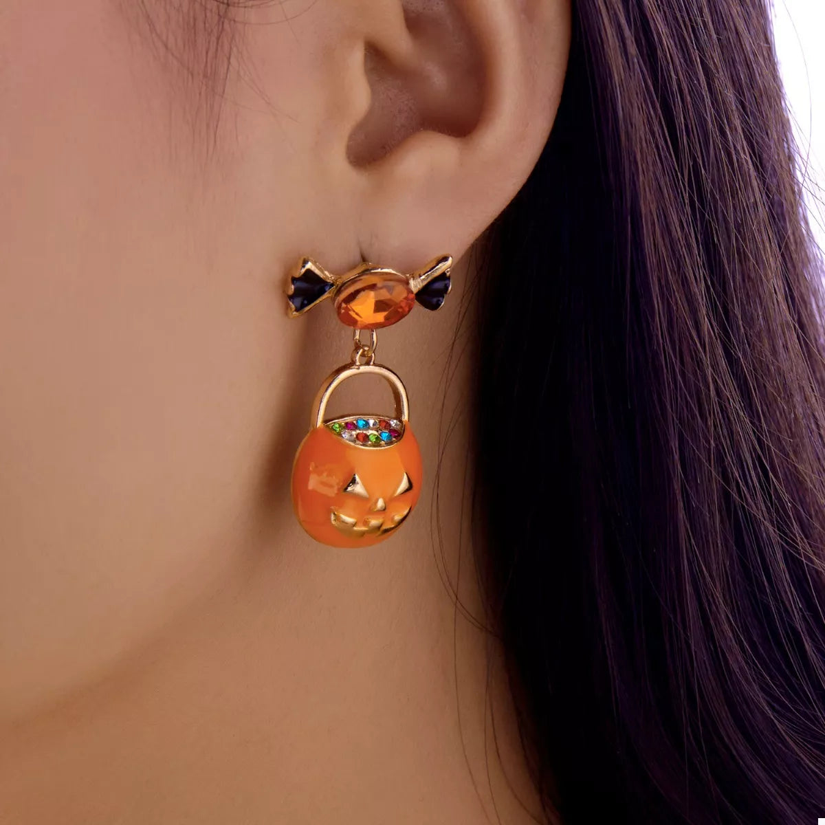 Halloween Rhinestone Pumpkin Dangle Earrings - Lilixa.store