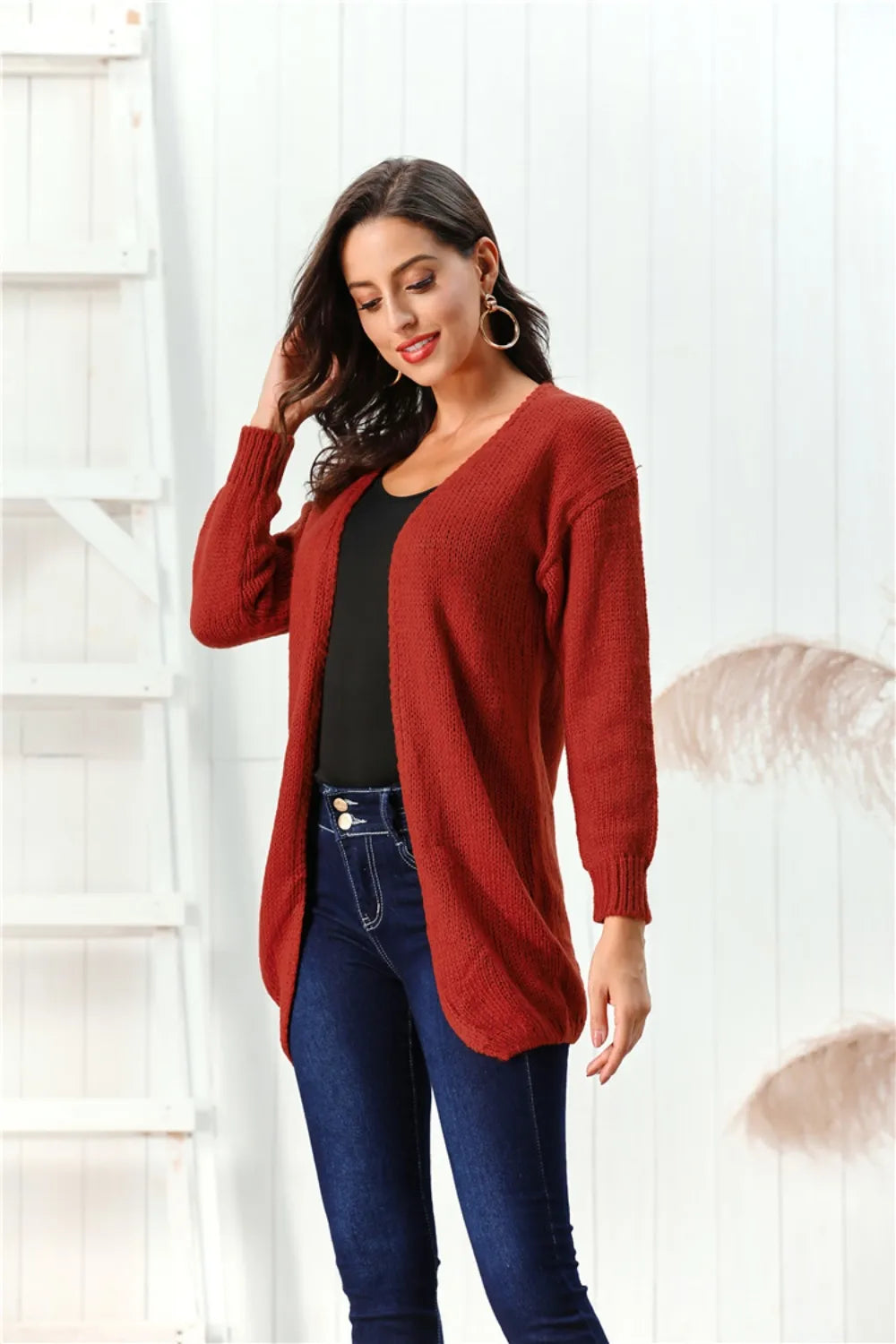 Open Front Long Sleeve Cardigan - Lilixa.store