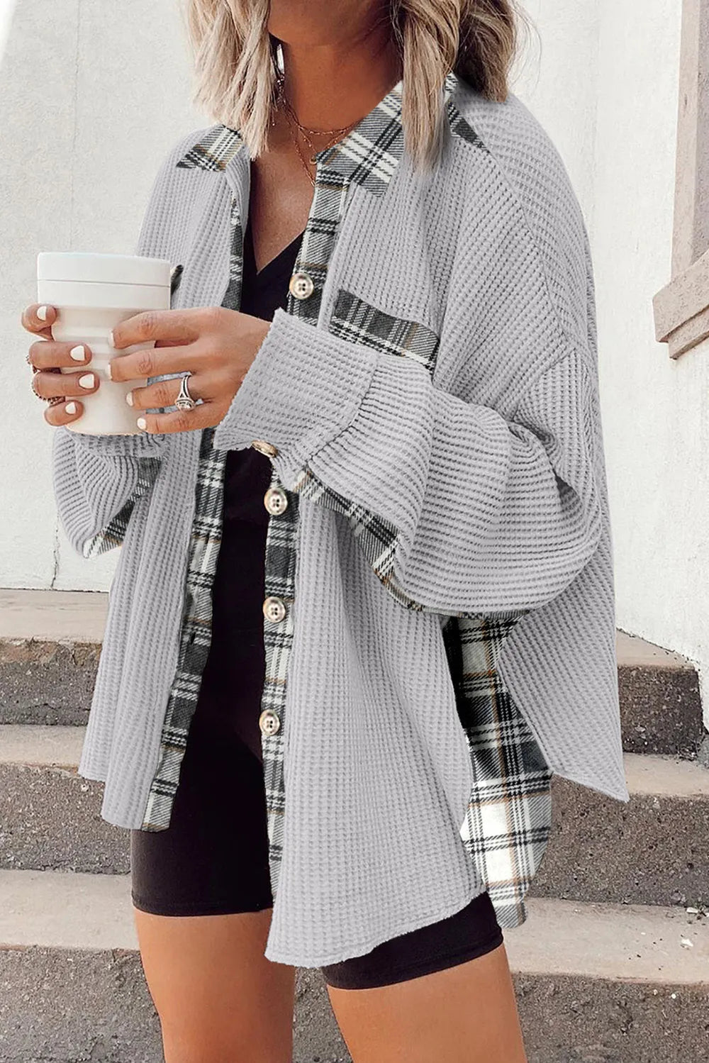 Plaid Button Down Collared Jacket, view 23