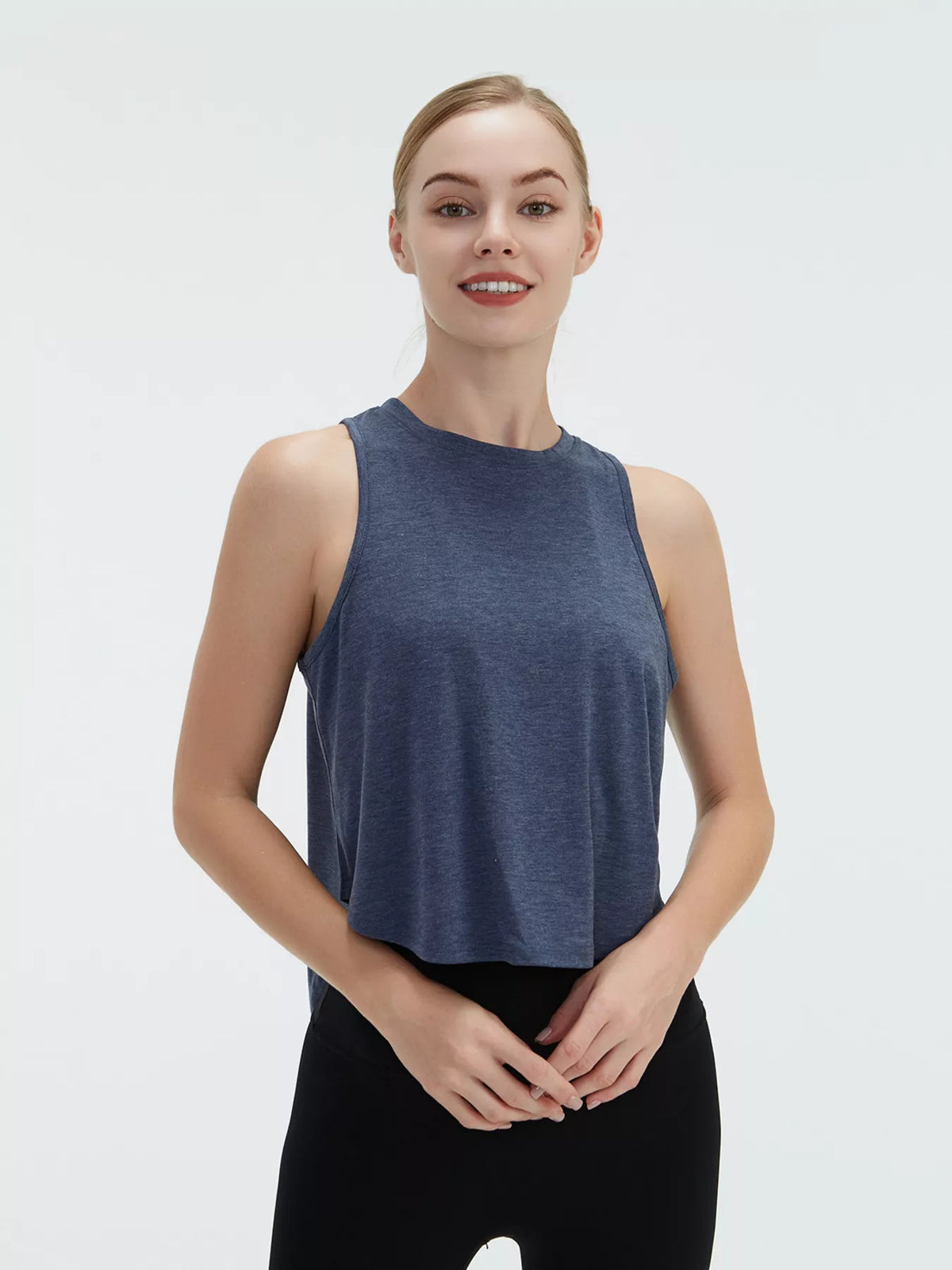 Cutout Back Round Neck Active Tank - Lilixa.store