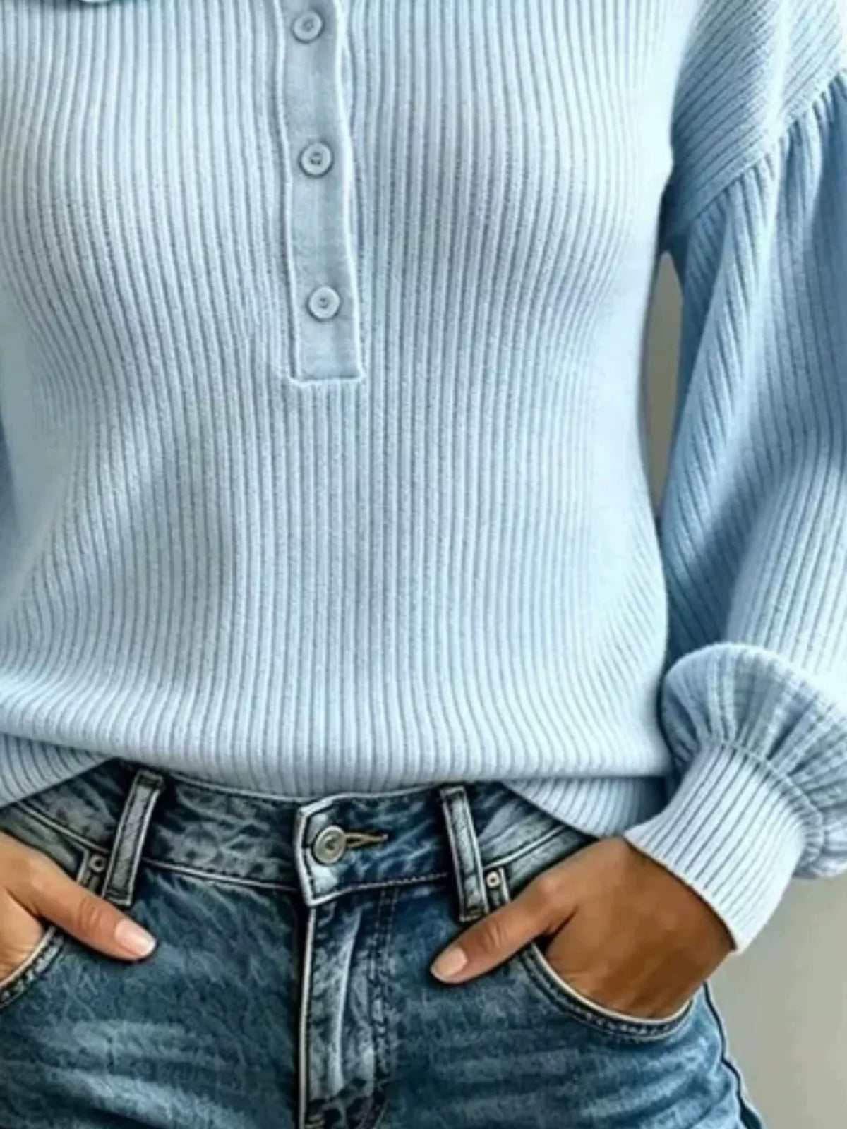 Full Size Ruffle Collar Button Detail Sweater Plus Size - Lilixa.store