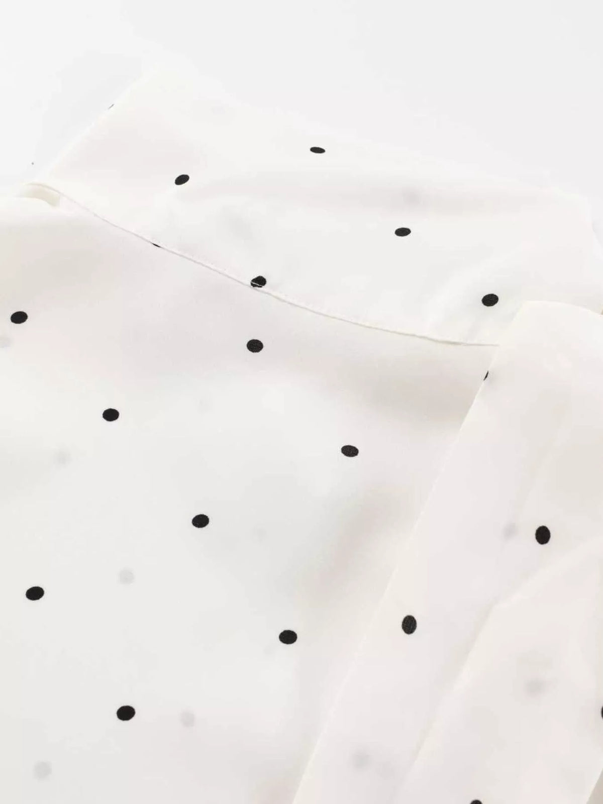 Polka Dot Silk Blouse with Scarf Neck Tie in White, view 16