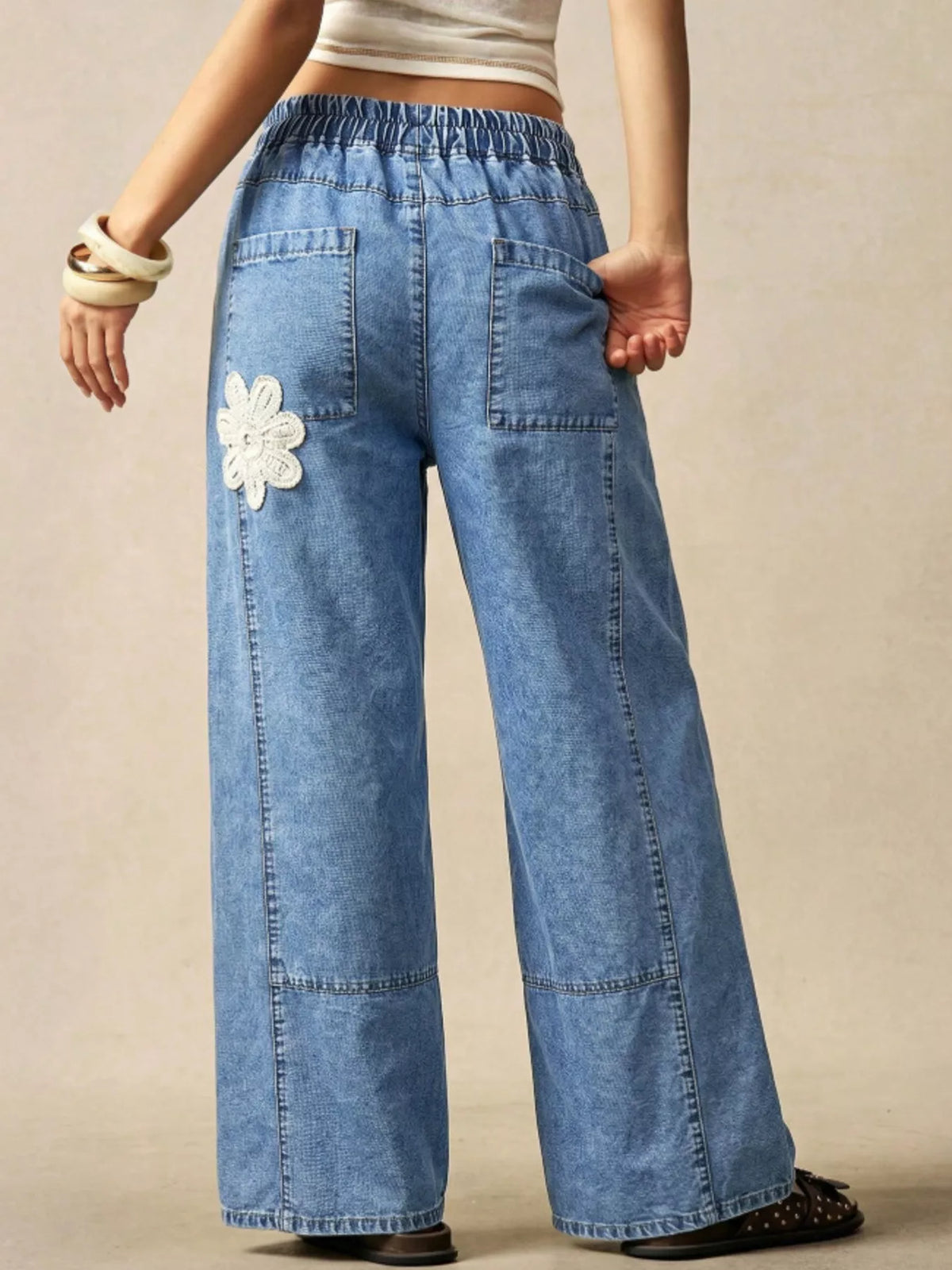 Wide-Leg Drawstring Jeans - Lilixa.store