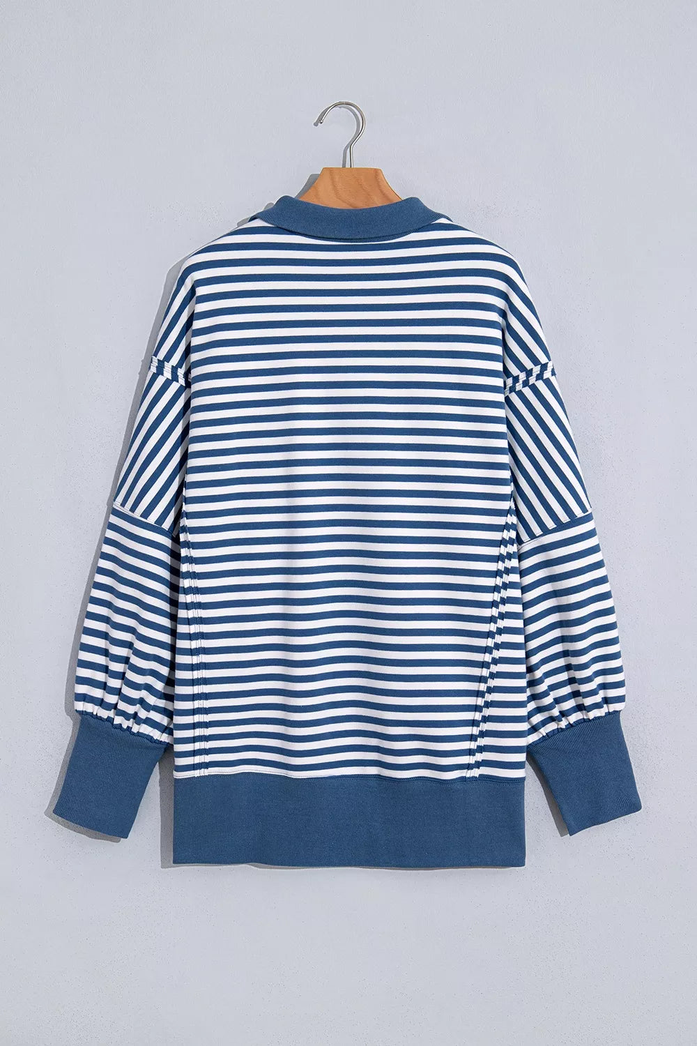 Stripe Color Block Trim Raw Seam Split Hem Loose Sweatshirt - Lilixa.store