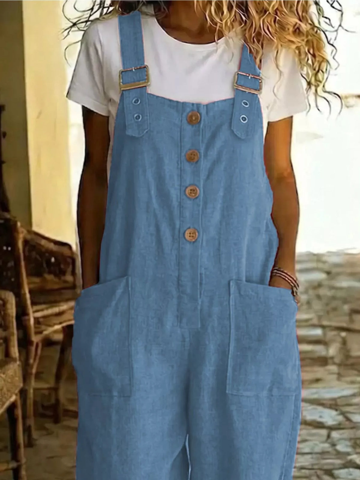 Casual Button Front Wide Leg Overalls - Lilixa.store