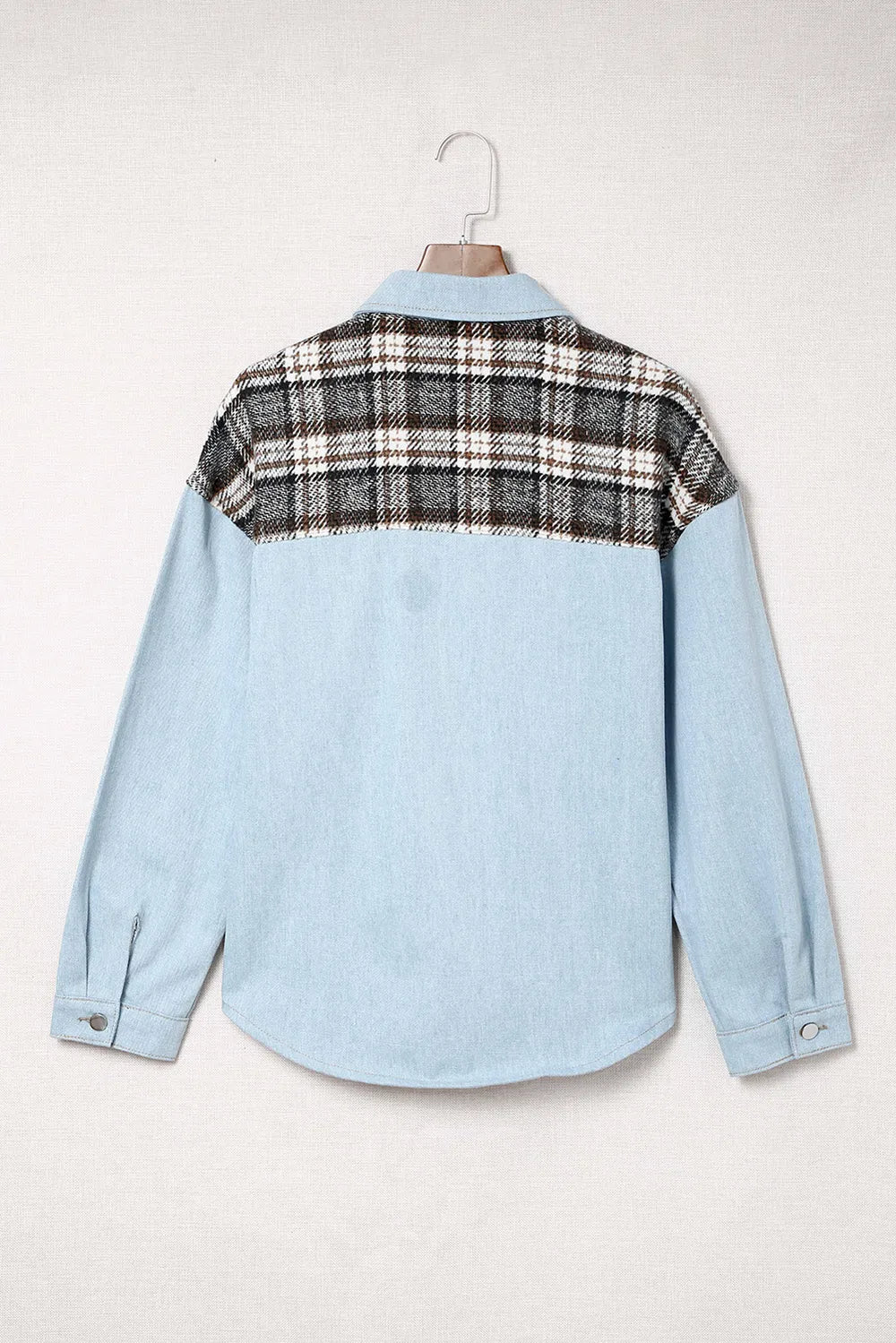 Plaid Pocketed Button Up Denim Jacket - Lilixa.store
