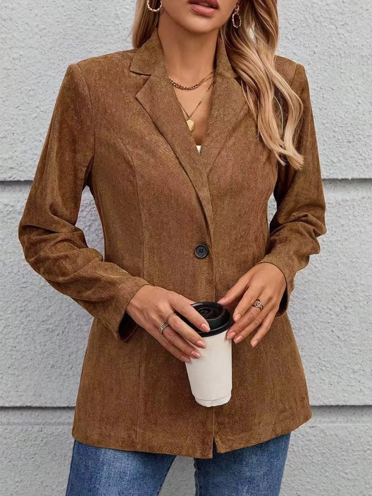 Lapel Collar Single-Button Blazer - Lilixa.store