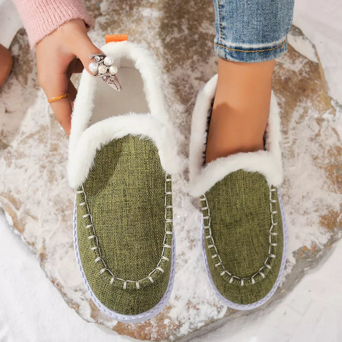 Faux Fur Lined Round Toe Shoes