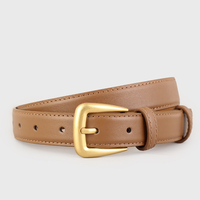 Skinny Leather Belt with Golden Buckle - Lilixa.store