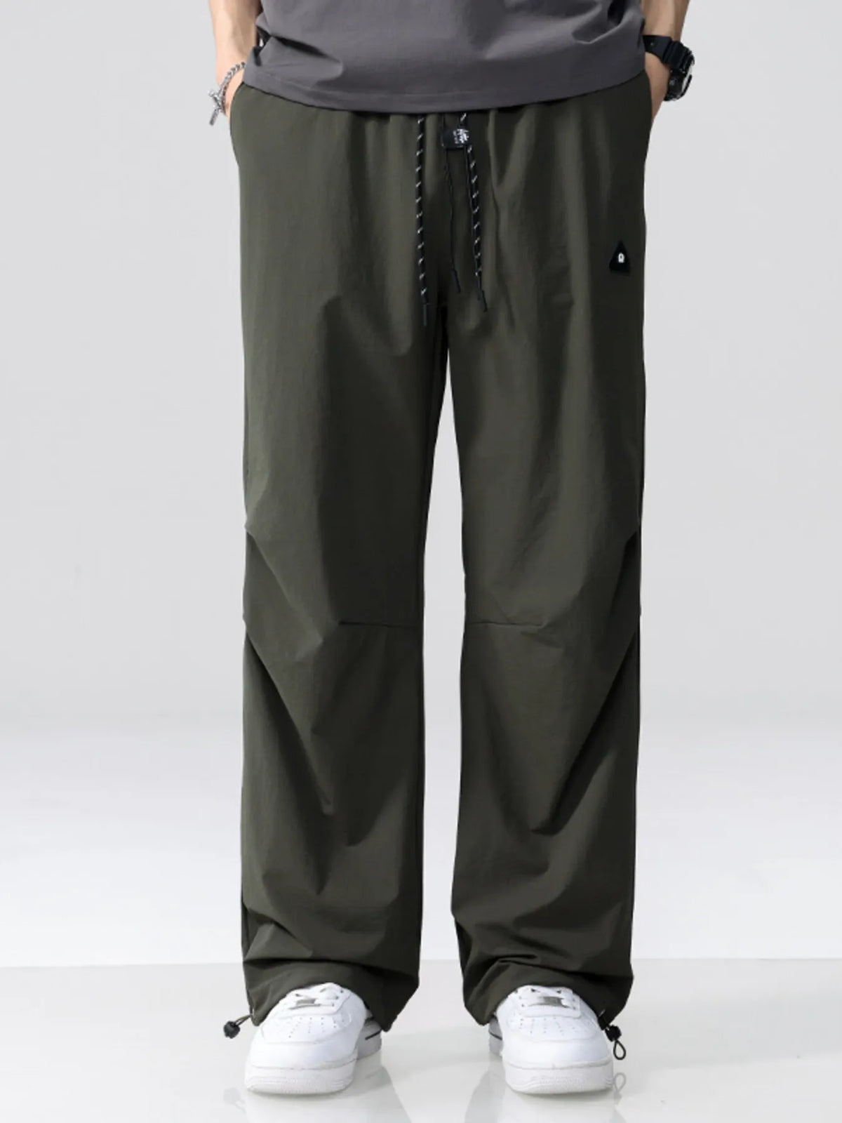 Men's Plus Size Drawstring Wide Leg Pants in Army Green