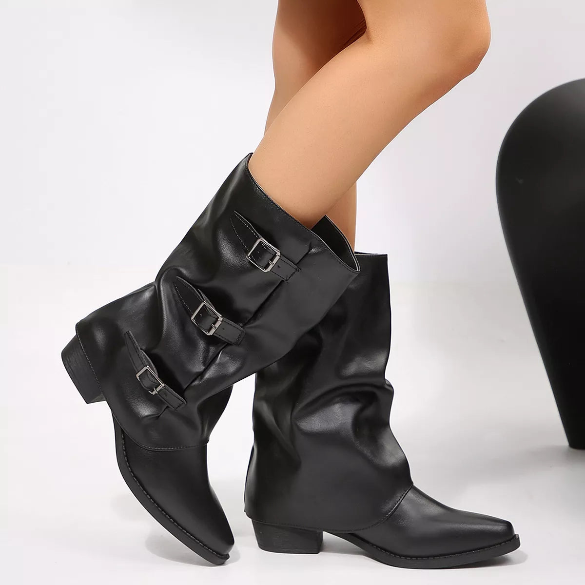Point Toe Block Heels Boots