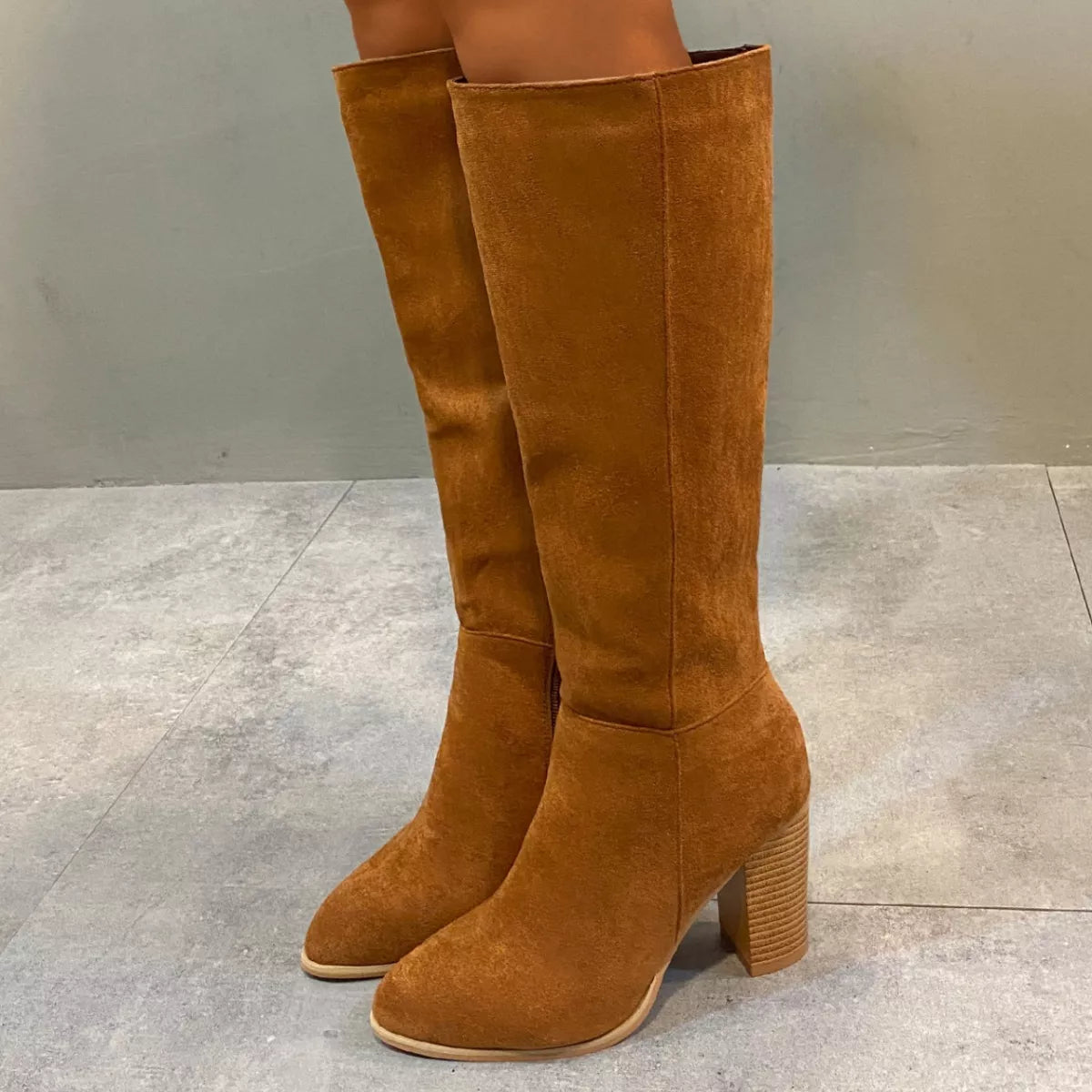 Point Toe Knee-High Suede Block Heel Boots - Lilixa.store