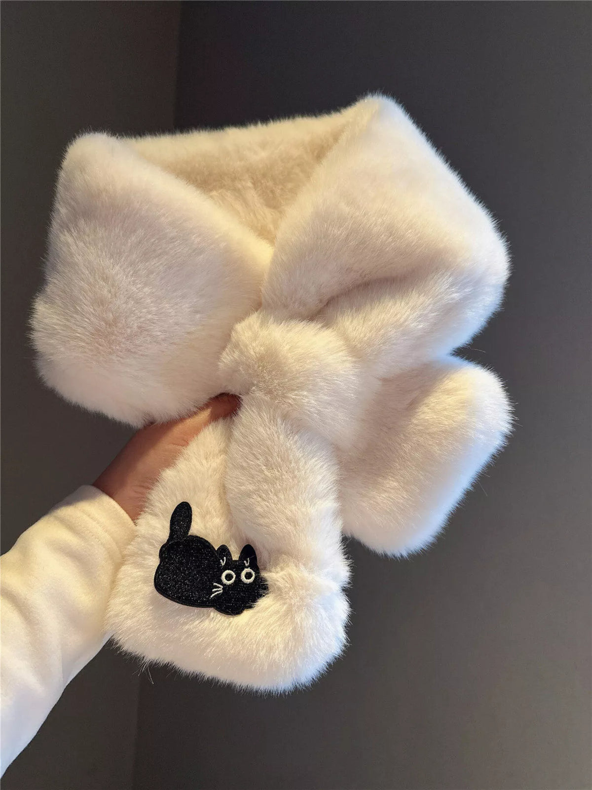Cat Embroidered Plush Scarf - Lilixa.store