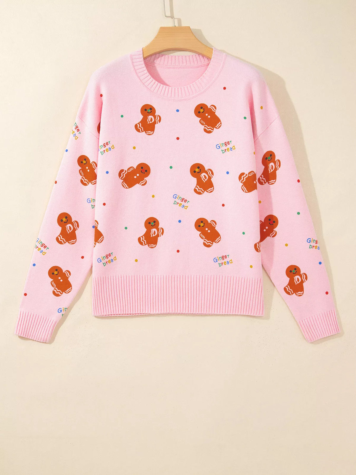 Gingerbread Pattern Long Sleeve Round Neck Sweater