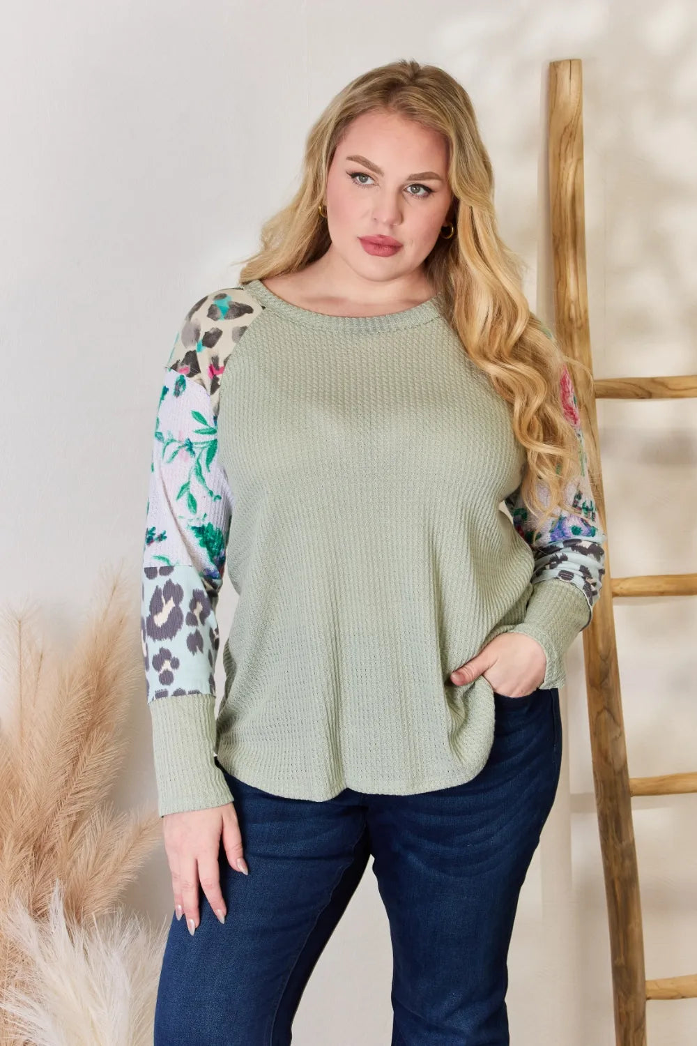 Hailey & Co Full Size Printed Round Neck Blouse - Lilixa.store