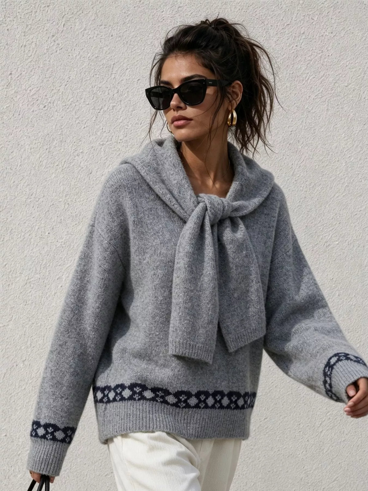 Scarf Detail Dropped Shoulder Sweater, view 14