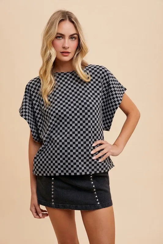 Annie Wear Checkered Round Neck Short Sleeve T-Shirt - Lilixa.store