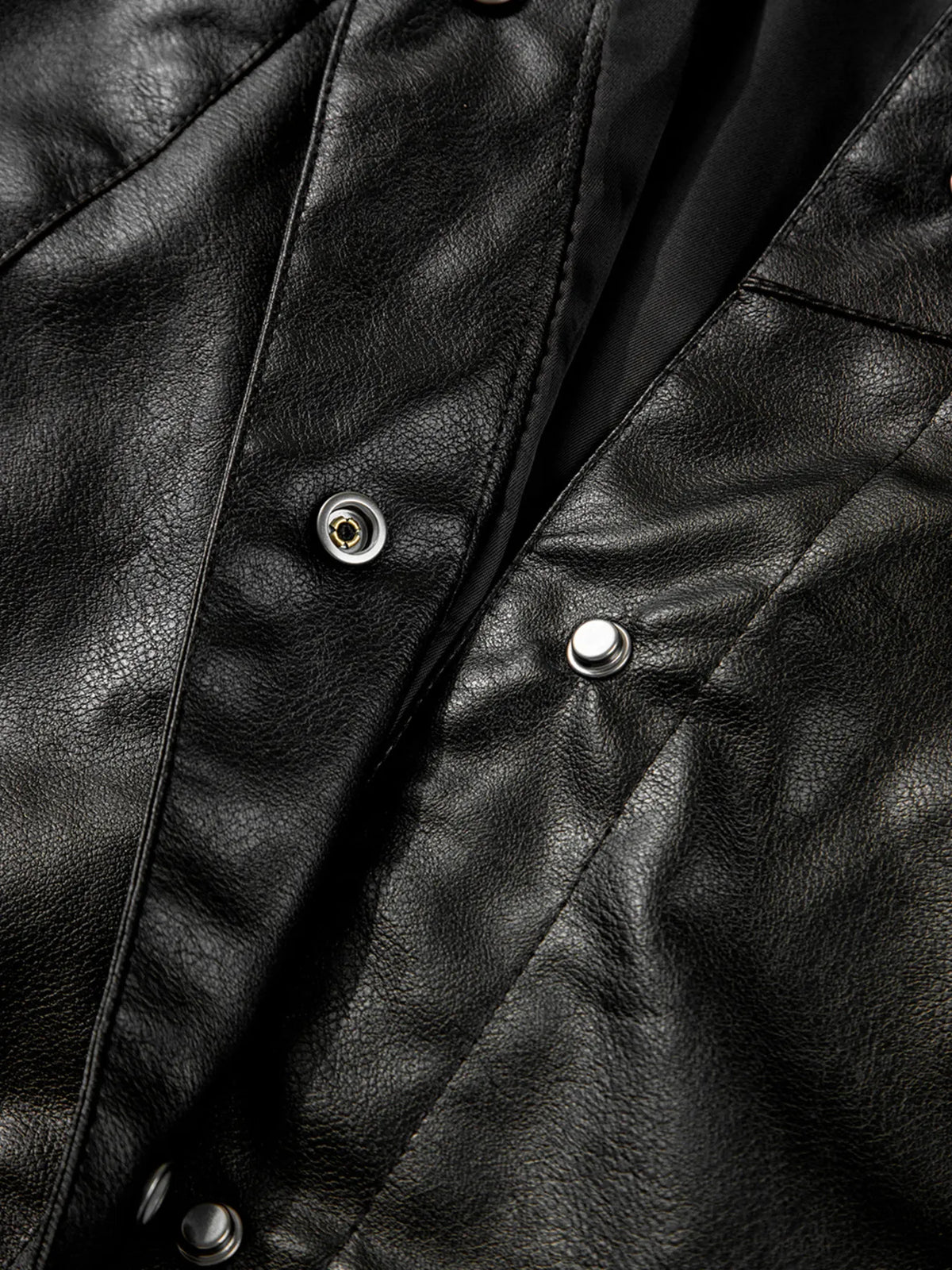 Faux Leather Buttoned Front Boxy Jacket in Black, view 9