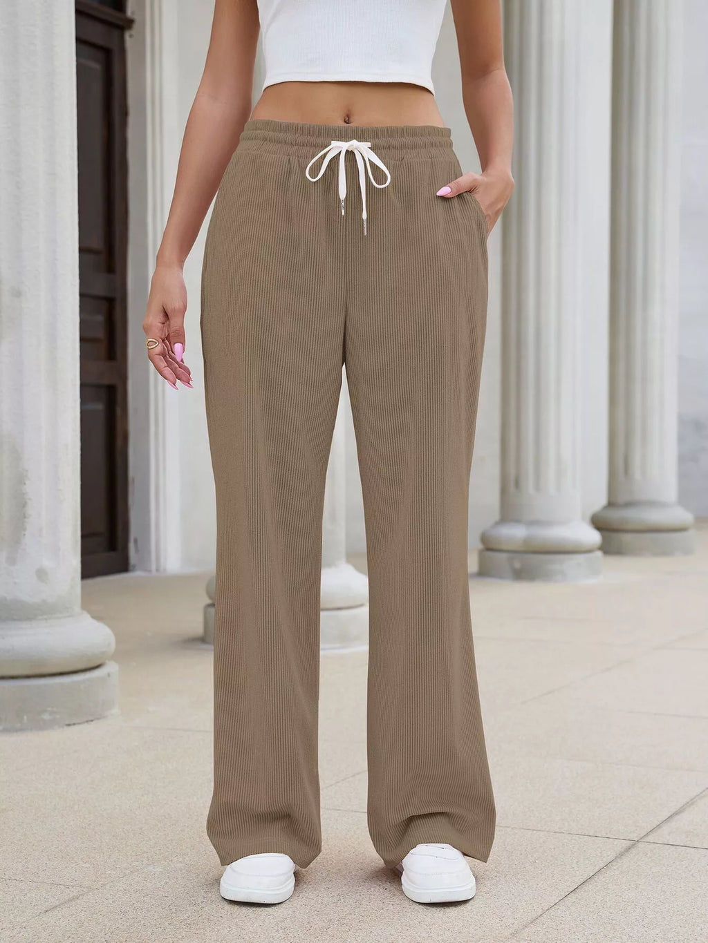 High-Waisted Drawstring Wide-Leg Casual Pants - Lilixa.store