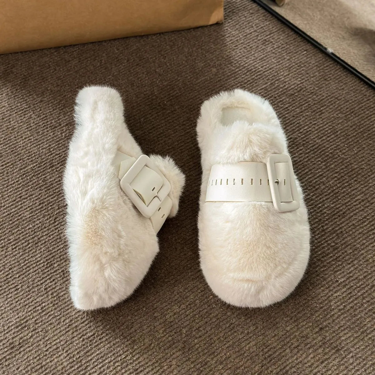 Faux Fur Buckle Slippers - Lilixa.store