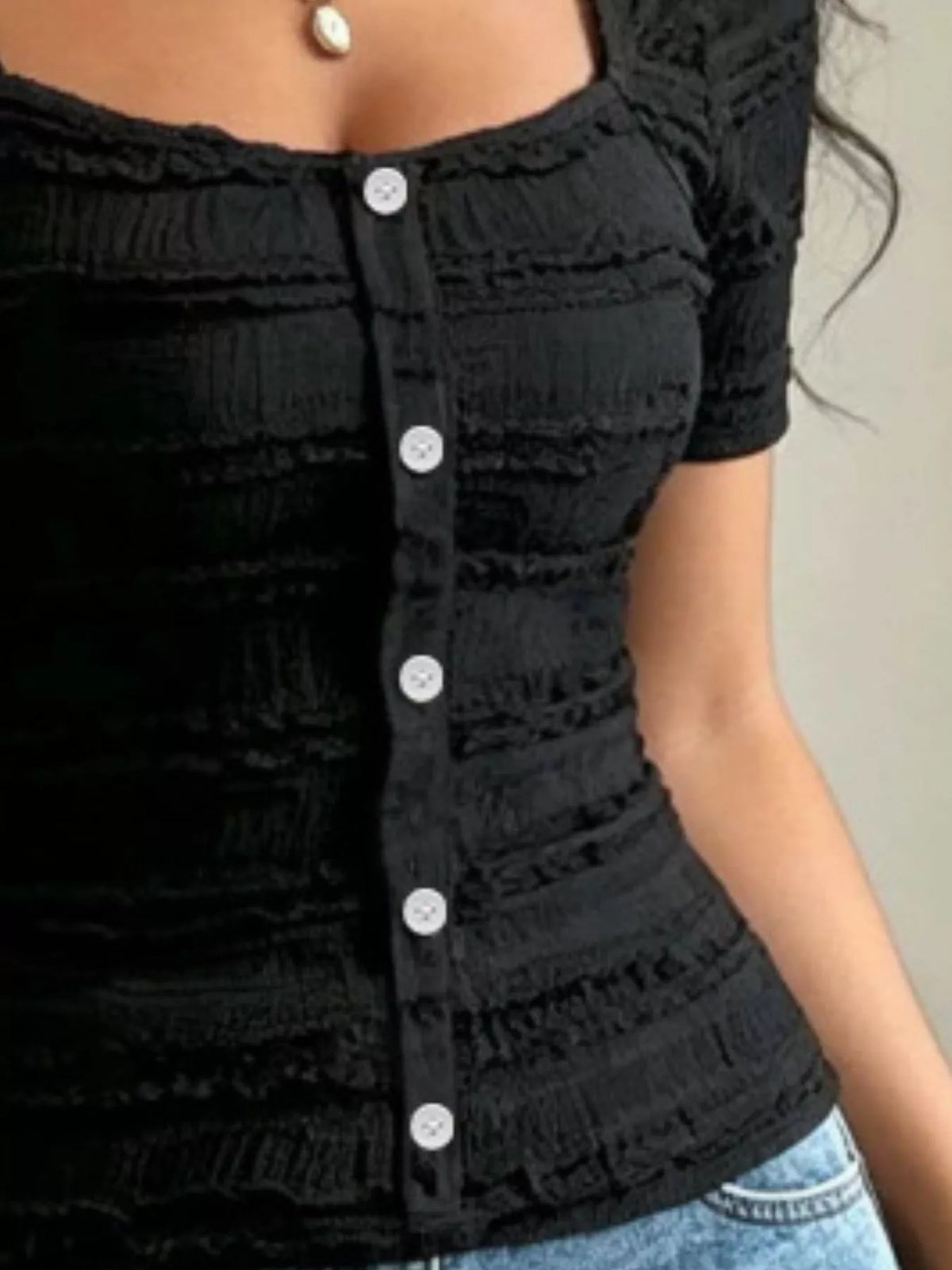 Frill Square Neck Short Sleeve Top, view 4