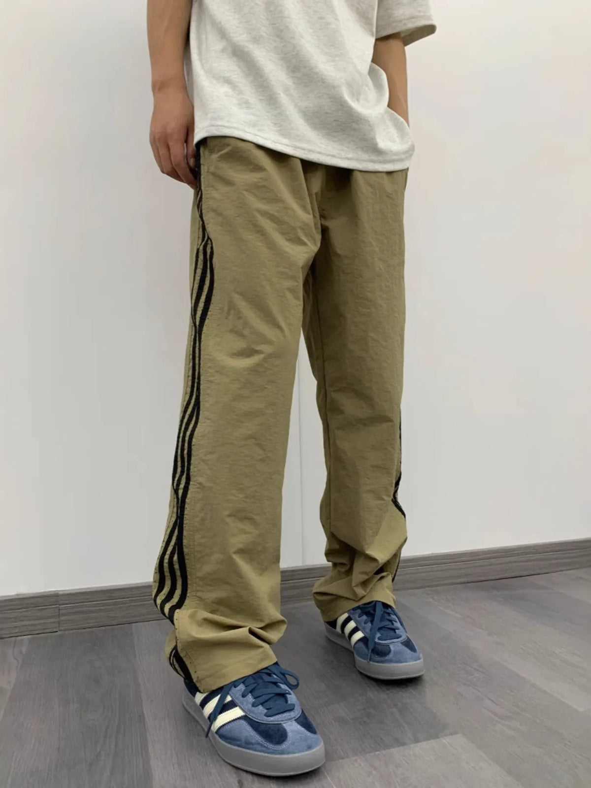 Men's Striped Wide Leg Pants in Khaki