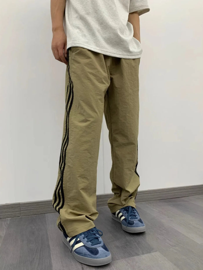 Men's Striped Wide Leg Pants in Khaki