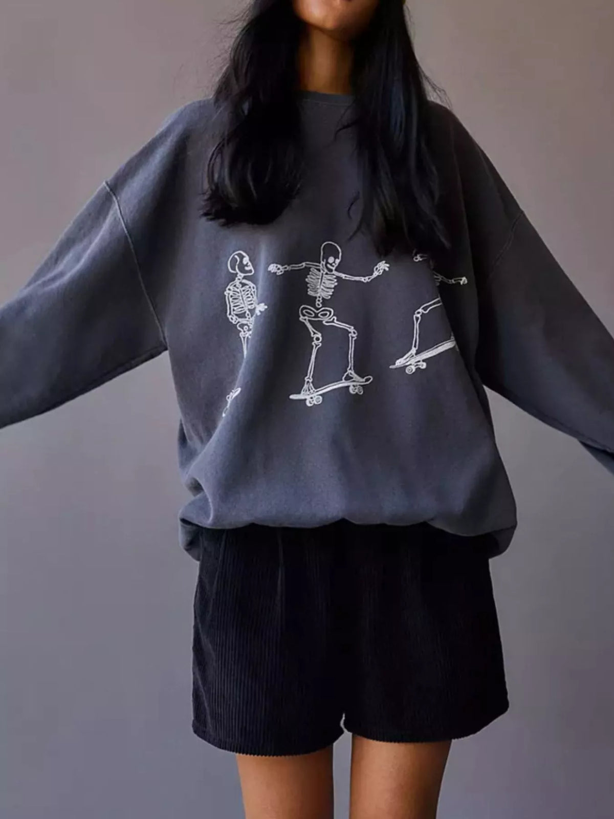 Skeleton Graphic Round Neck Sweatshirt - Lilixa.store
