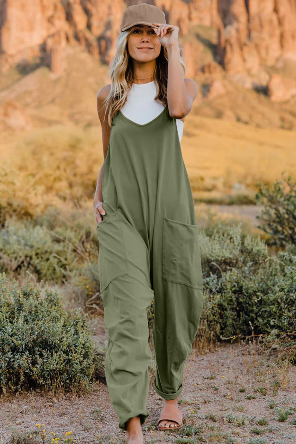 Double Take Full Size V-Neck Sleeveless Jumpsuit with Pockets - Lilixa.store