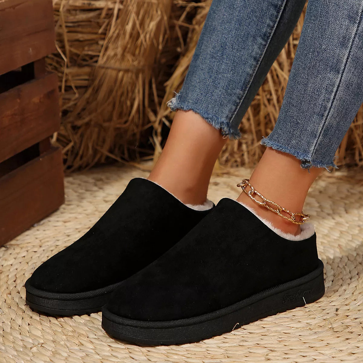 Round Toe Plush Lined Ankle Boots - Lilixa.store